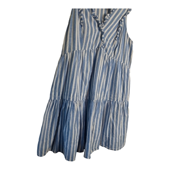 Vineyard Vines Linen Blend Outlet Stripe Tiered Ruffle Dress Women's M Blue - Picture 7 of 10